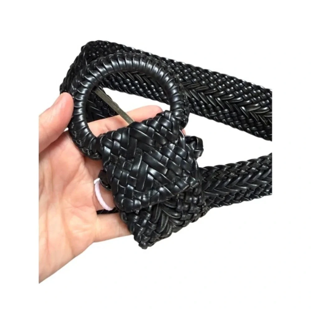 Y2K Vintage Black Chunky Braided Waist Belt - XL -‎ 38